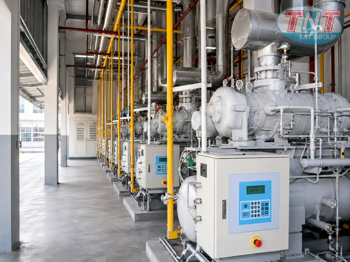 Hệ thống lạnh NH3 sử dụng máy nén Mycom cho IQF